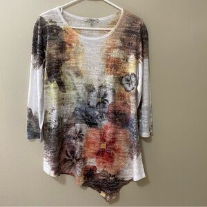 Jess & Jane floral tunic top asymmetric hem womens size small 3/4 sleeve